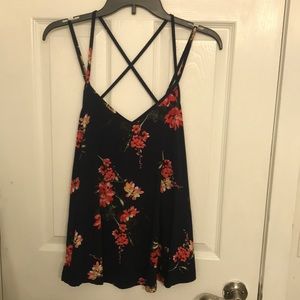 Floral tank top, with dark navy blue-XL